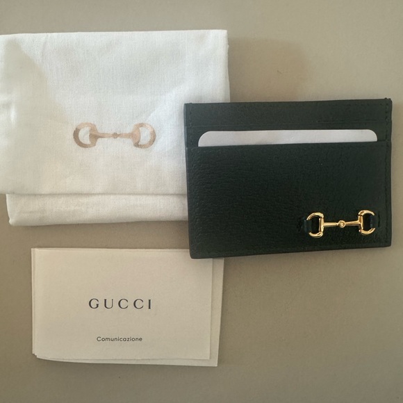 NIB Gucci dark green Card Holder with Gold horsebit Detail